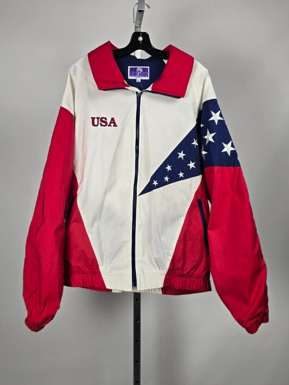 Vintage 90s Jammin USA Stars & Stripes Windbreaker Jacket – Made in USA – XL
